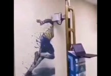 Impressionnant d’efficacité et de précision pour cette peinture murale robotisée